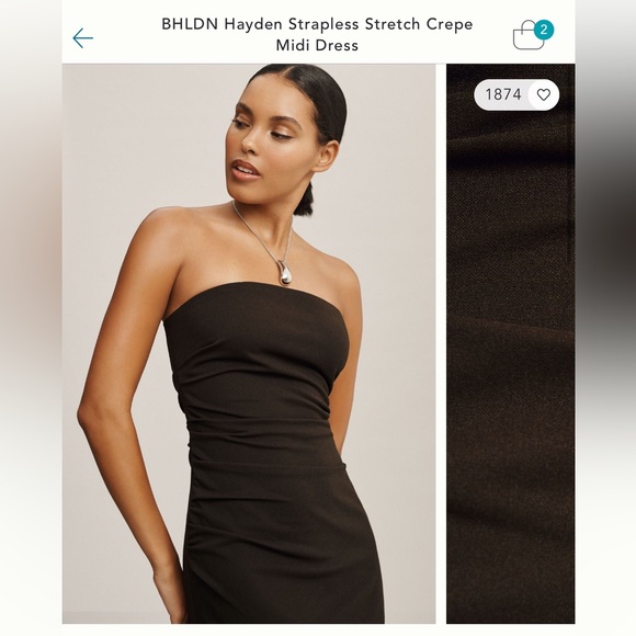BLHDN Hayden Crepe Stretch Strapless Midi Dress Brown - Picture 1 of 5